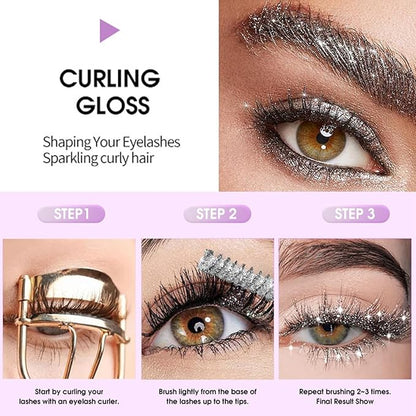 Petansy 3 Colors Glitter Mascara Waterproof Long Lasting Lightweight Smudge-Proof Colored Mascara Diamond Sparkling Colorful Mascara，Voluminous Colorful Eyelashes Party Stage Use Makeup for Women
