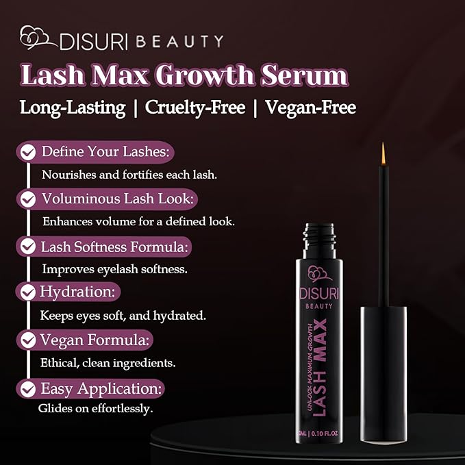 Lash Max Eye Lash Serum Growth (3ML) - Perfect for Everyday Use - Waterproof Eye Lash Serum with Advanced Formula - Safe and Gentle - Get Thicker and More Defined-Looking Lashes