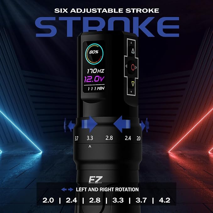 EZ P3 Pro Wireless Tattoo Machine - 6 Strokes 2.0, 2.4, 2.8, 3.3, 3.7, 4.2mm Tattoo Machine Pen with OLED Digital Display 1600mAh Battery Power Tattoo Gun (Matte Black)