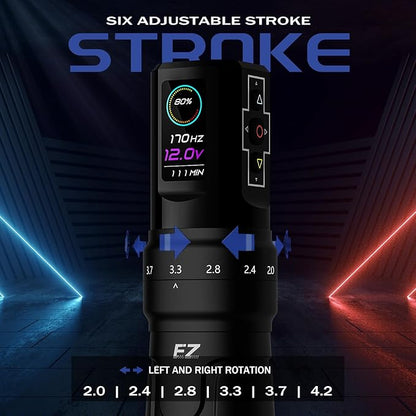 EZ P3 Pro Wireless Tattoo Machine - 6 Strokes 2.0, 2.4, 2.8, 3.3, 3.7, 4.2mm Tattoo Machine Pen with OLED Digital Display 1600mAh Battery Power Tattoo Gun (Matte Black)