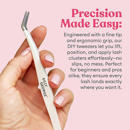 Silly George Pop-On Lashes Placement Tool + Spoolie - Precision DIY Cluster Lash Extension Tweezers & Eyelash Fluffing Tool, 2-Piece Set