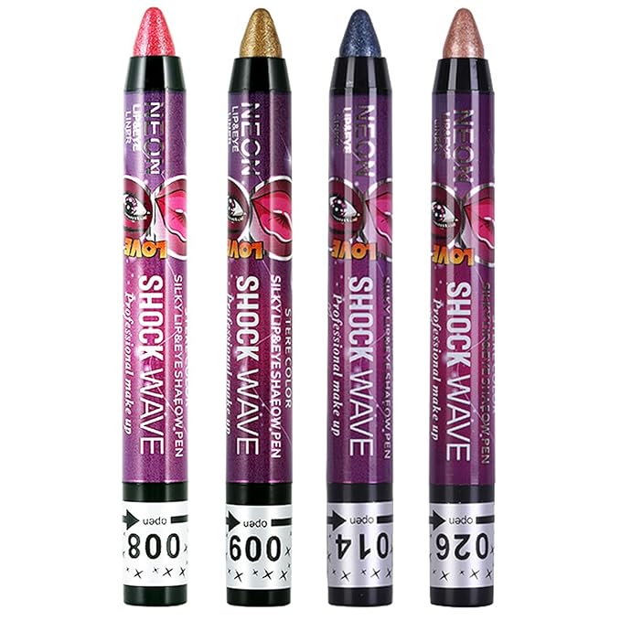 Vtrem 4 Colors Red Gold Champagne Bronze Glitter Eyeshadow Pen Lip Pen 2-in-1 Lying Silkworm Highlighter Eye Shadow Pen Waterproof Long Lasting Eye Shadow Set Pen Eyeliner Kit