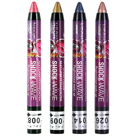 Vtrem 4 Colors Red Gold Champagne Bronze Glitter Eyeshadow Pen Lip Pen 2-in-1 Lying Silkworm Highlighter Eye Shadow Pen Waterproof Long Lasting Eye Shadow Set Pen Eyeliner Kit