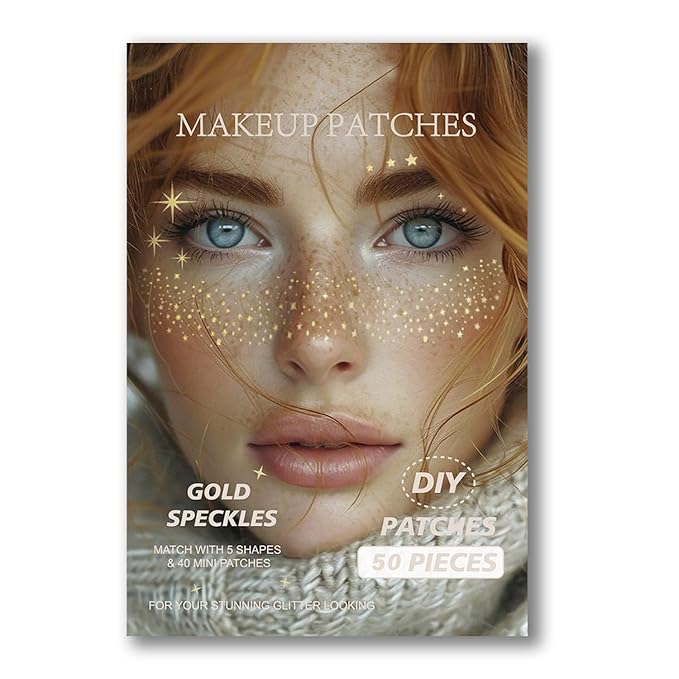50 Pcs Makeup Patches,Gold-Face Glitter Speckles Patches,Glitter Freckles Face Tattoo, Sparkle Makeup Patches,Glow Up Makeup Patches,Waterproof Face Glitter Speckles Patches for Helloween (Gold)