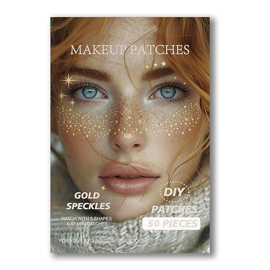 50 Pcs Makeup Patches,Gold-Face Glitter Speckles Patches,Glitter Freckles Face Tattoo, Sparkle Makeup Patches,Glow Up Makeup Patches,Waterproof Face Glitter Speckles Patches for Helloween (Gold)