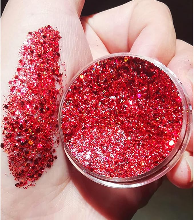 GL-Turelifes Colorful Sparkling Body Glitter Mermaid Sequins Chunky Glitter Gel Hair Glitter Gel Festival Glitter Cosmetic for Face Hair Nails Stage Bride Makeup Long Lasting 30ml (Red)