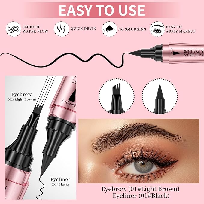 Microblading Eyebrow Pencil, 2-in-1 Dual-Ended Eyebrow Pen and Eyeliner with 4 Forks, Precise and Slim eye brow pencils for women brown, Natural,Long-lasting, Waterproof Eyebrow Pencil (Light Brown)