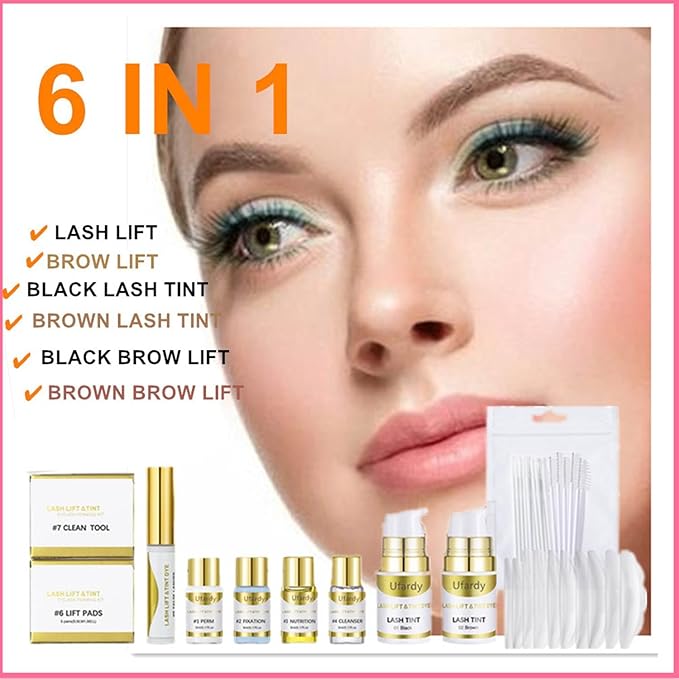 Lash Lift Kit Professional, [ 6 IN 1 UPGRADED Version ] at Home Lash Lift Kit with Detailed Instructions Easy for Beginner DIY Use, Lash Perm Kit, Eyelash Lift Kit 5 Pairs (Brown + Black)
