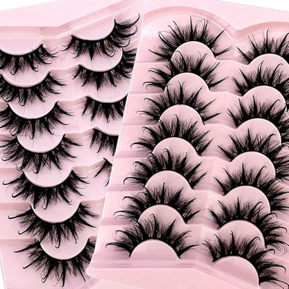 HBZGTLAD NEW 7pairs Cat eye Eyelashes 3D Natural False Lashes 5d Fluffy Soft Cross Manga Lashes Wispy Natural Eyelash Extension Makeup (DT02-5)
