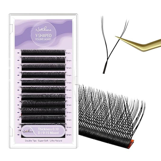 YY Eyelash Extension 0.07mm D Curl 9-15mm Mixed Tray Lash Supplies Premade Fans Y Shape Volume Lash 12 Rows Premium Faux Mink Lash Extensions (9-15 MIX, Black ;0.07 D)
