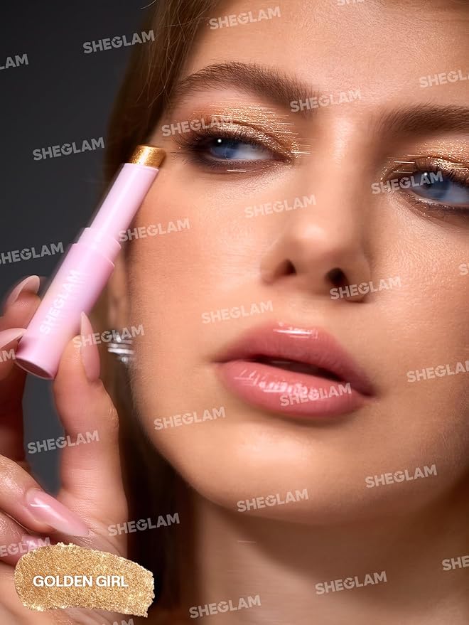 SHEGLAM Crystal Jelly Glaze Stick Eye Shadow Stick Eyeliner Brightener Pencil Crayon with Brush Easy to Blend Long Lasting Shimmer Eyeshadow-Golden Girl