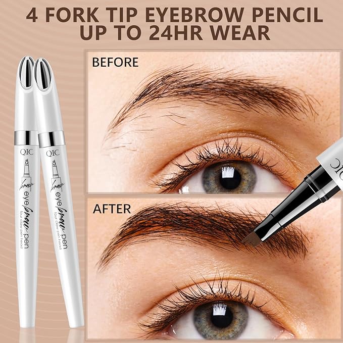 Eyebrow Pen Waterproof Eyebrow Pencil Natural Simulation Eyebrow Pencil for women's professional makeup with 4 Fork Tip for Natural-Looking Hair-Like Defined Brows, Last All-Day (Dark Brown)