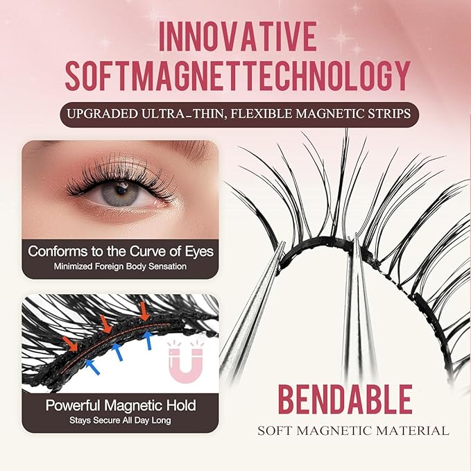 Elara Craft Magnetic Eyelashes, Magnetic Eyelashes with Applicator Natural, Soft Magnet Lashes Natural Look, Reusable Glue-free False Eyelashes Series (Nature Series(EA10+EM10))