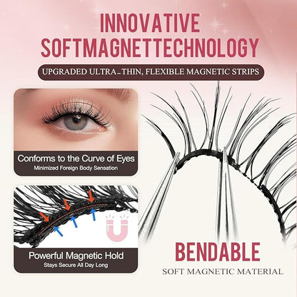 Elara Craft Magnetic Eyelashes, Magnetic Eyelashes with Applicator Natural, Soft Magnet Lashes Natural Look, Reusable Glue-free False Eyelashes Series (Nature Series(EA10+EM10))