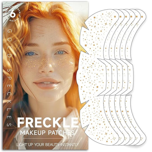 Glitter Freckles Face Tattoo - Freckles Temporary Tattoo Stickers Gold, Body Face Glitter for Women Girls, Cute Star Makeup Sparkle Patches Makeup Accessories for Festival Parties Rave, Gold 6 Pcs
