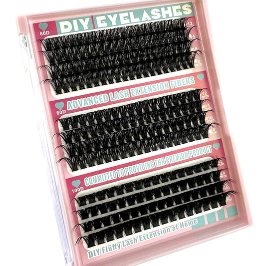 HBZGTLAD Fluffy Cluster Lashes 40D60D80D100D120D Natural Thick Eyelash Clusters D Curl Individual Lashes DIY Eyelashes Extension (216pcs 60D+80D+100D)