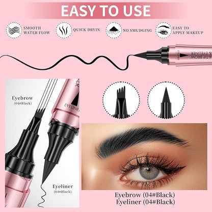 Microblading Eyebrow Pencil,2-In-1 Dual-Ended Eyeliner And Eyebrow Pen with 4-Fork Micro-Fork,Precise Brow Pen for Natural,Waterproof and Long-Lasting Eye Brow Pencils for Women(Black)