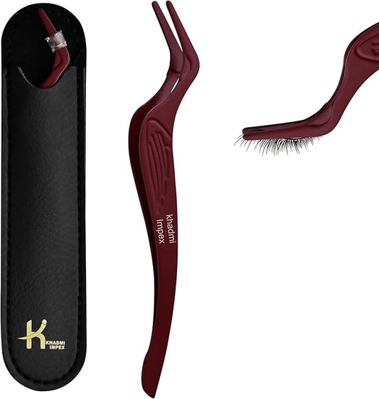 Eyelash Applicator Tool in Leather Case -Best Lash Cluster Applicator-with Stainless Steel Curved Design Lash Applicator Use for Wisps Lashes(Nude) (Maroon)