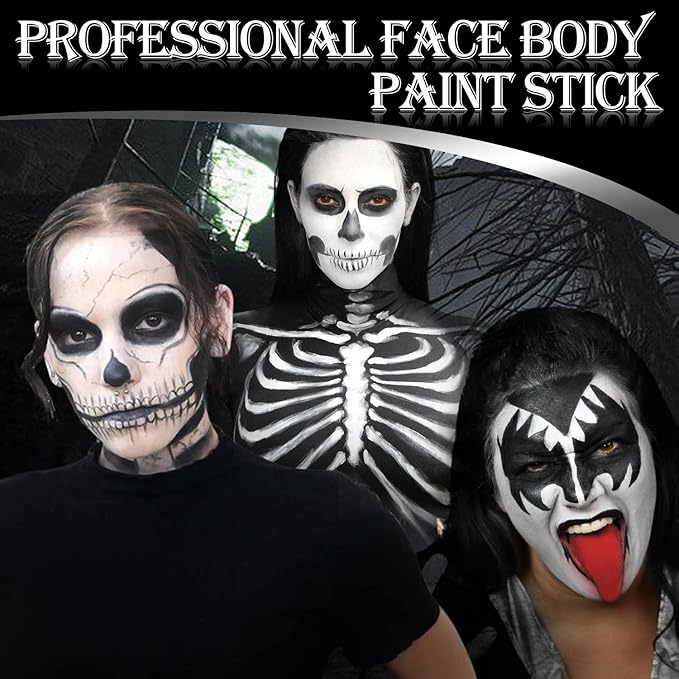 Black Face Body Paint Stick Makeup, Cream Blendable Painting Sticks, Halloween Make up SFX Special Effects Clown Zombie Vampire Skeleton Cosplay Costume Parties Football Face Body Paints, Black