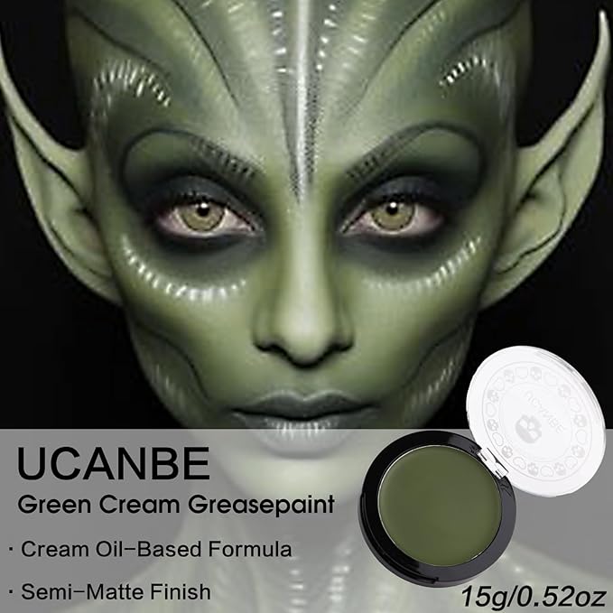 UCANBE Jungle Green Face Body Paint Makeup Foundation, Non-Toxic Cream Greasepaint, Face Painting Kit for for Kids & Adult Halloween Parties, Monster Witch Orcs Hulk Camo Hunting SFX Cosplay Costumes