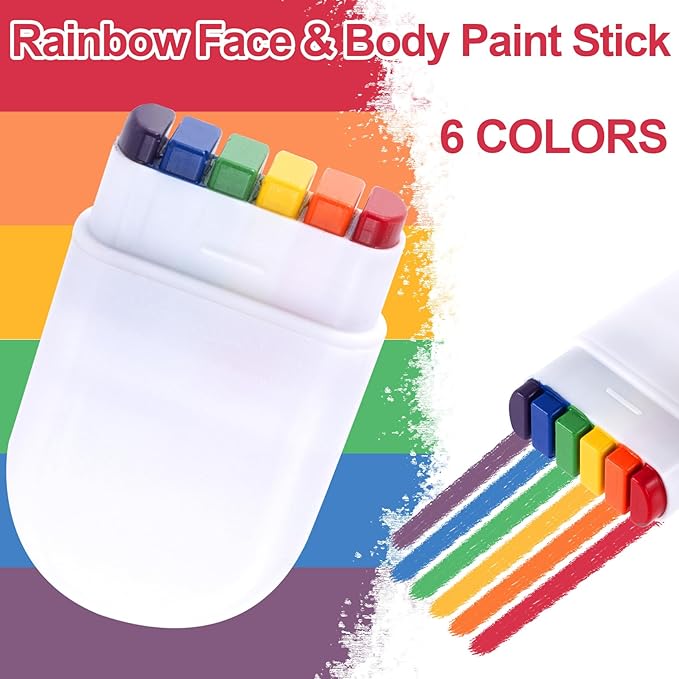 2 Rainbow Face Paint Sticks, Festival Makeup for Face, Body, Women, Men