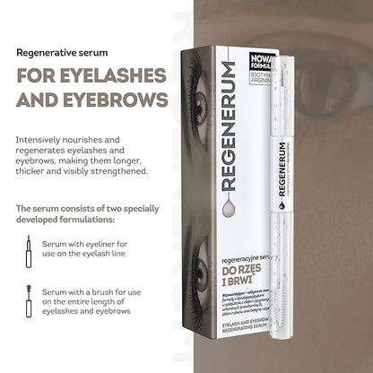 Eyelash and Eyebrow Regenerating Serum - Intensive Care for Brittle Eyebrows and Eyelashes with Dual Formula for Nourishment - 11g