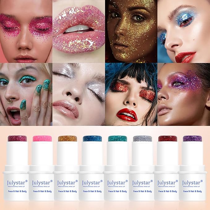 Body Glitter Stick, 4 PCS, Sparkling Holographic Mermaid Paint Sequins Shimmer Eyeshadow, Mermaid Holographic Glitter Gel, Waterproof Chunky Makeup Multiuse Glitter for Face Hair Nails, 034