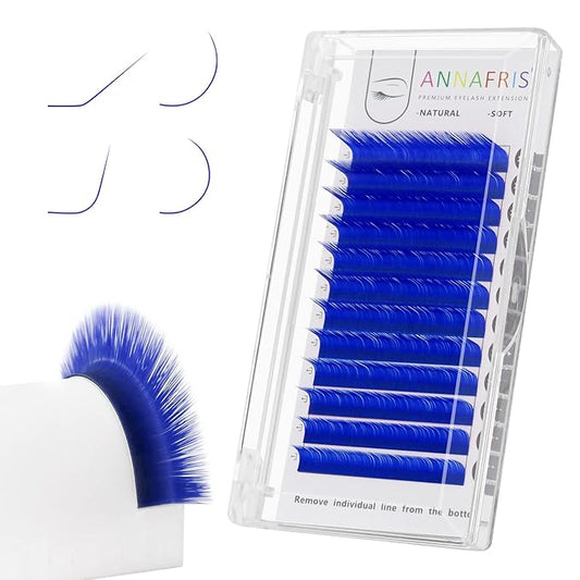 Colored Eyelash Extension Classic Blue 0.10 L Curl 8-15mm Mixed Volume Lash Extension Individual False Eye Lashes With Color By ANNAFRIS (Classic Blue,0.10 L 8-15mm Mix)