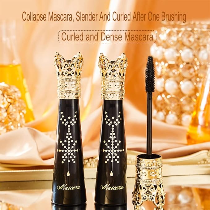 4D Silk Fiber Lash Mascara Waterproof, Liquid Lash Extension Crown Mascara Black Volume and Length, Long Lasting, Thickening & Lengthening, All Day Full, Long, Thick, Smudge-Proof Eyelashes