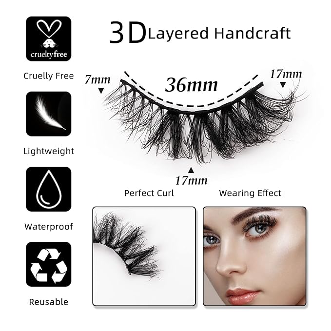 False Eyelashes Fluffy Wispy Fake Eyelashes Strip 3D Faux Mink Lashes Pack - 7 Pairs, Z22