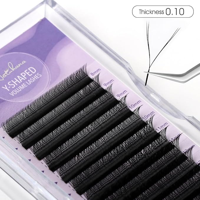 YY Eyelash Extension 0.10mm C Curl 8-14mm Mixed Tray Lash Supplies Premade Fans Y Shape Volume Lash 12 Rows Premium Faux Mink Lash Extensions (8-14 MIX, Black ;0.10 C)