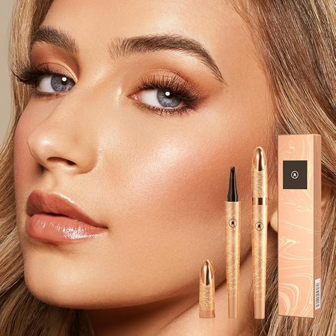 2025 New Magic Eyebrow Pencil, 3D Waterproof Microblading Eyebrow Pencil Contouring Pen 4 Fork Tip, Natural Fine Stroke Microblading (2PCS, Dark Brown)