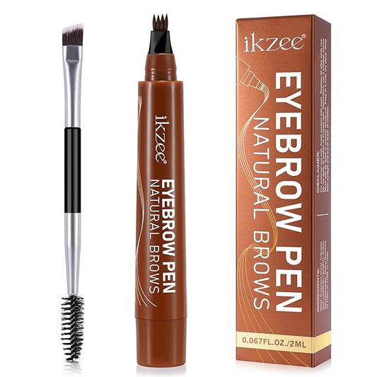 3D Microblading Eyebrow Pencil, 2024 New Waterproof Microblading Eyebrow Pencil Contouring Pen with 4 Fork Tip & Spoolie Brush, Precise Brush-Tip Create Natural Hair-Like Brows (#3 Brown)