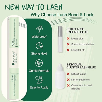 Lash Bond and Seal 10ML Comfortable Cluster Glue - Waterproof, Latex-Free for Sensitive Eyes - Strong, Gentle Lash Glue (Black)