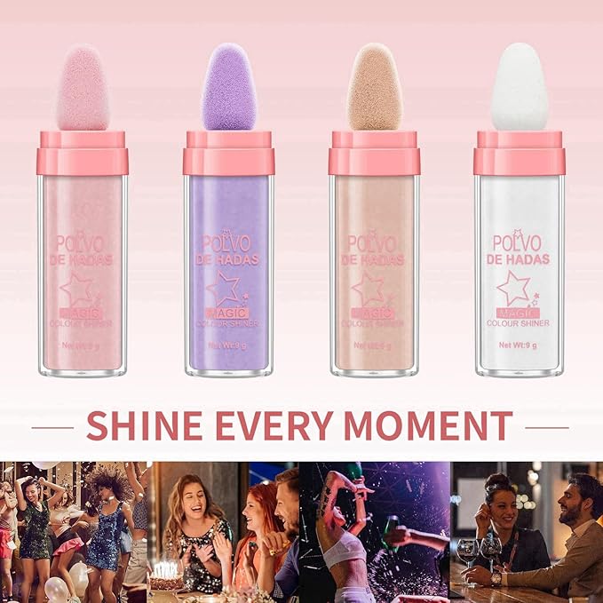 Polvo De Hadas 3 Pack Fairy Dust Highlight Patting Powder for Face, Eye, and Full Body Contouring, Halloween Sparkling Body Glitter Powder