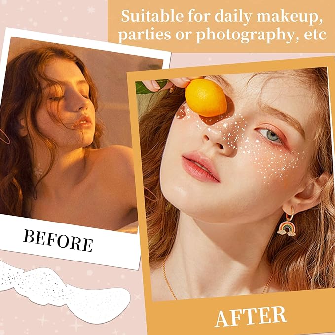 Glitter Freckles Face Tattoo, Glitter Freckles,Sparkle Freckle Temporary Tattoo, Glow Up Makeup Patches,Festival Birthday Shimmer Party Supplies, Cute Glitter Makeup Accessories (Silver Style2)