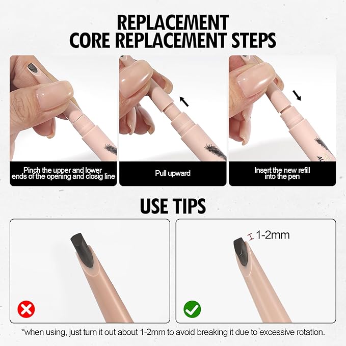 Microblading Eyebrow Pen, Liquid Eyebrow Pencil, Square Angled Eyebrow Brush Natural Hair-Like Brow, Long-Lasting, Waterproof Eyebrow Pen Easy To Color Quick Drying (04 Gray Black)