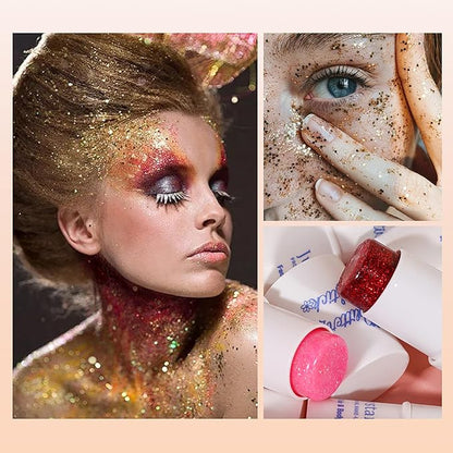 Body Glitter Stick, 4 PCS, Sparkling Holographic Mermaid Paint Sequins Shimmer Eyeshadow, Mermaid Holographic Glitter Gel, Waterproof Chunky Makeup Multiuse Glitter for Face Hair Nails, 034