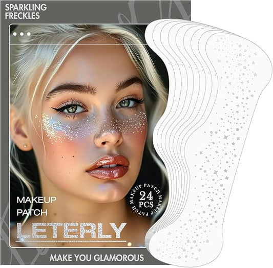 24 Pcs Glitter Freckles Face Tattoo,Silver Face Glitter Makeup Patches Cute Sparkle Freckles Patches Waterproof Makeup Speckles for Face Accessories for Women Girls