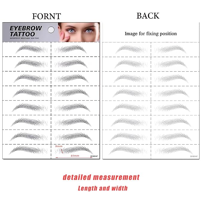 Black Eyebrow Tattoo 6 Sheets, Hair-Like Popular Fake Eyebrows Waterproof Lasting 4D Realistic Makeup Tattoo, Eyebrow Transfer Stickers for Women Girls
