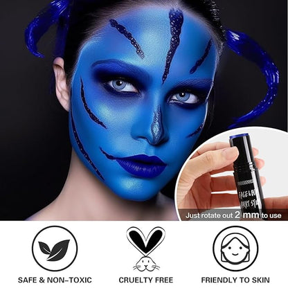BOBISUKA Blue Face Body Paint Stick Dark Blue Eye Black Sticks for Sports Water Based Face Painting Kit Quick Drying Foundation Makeup for Halloween Avatar Mystique Smurf Cosplay SFX Costume Party