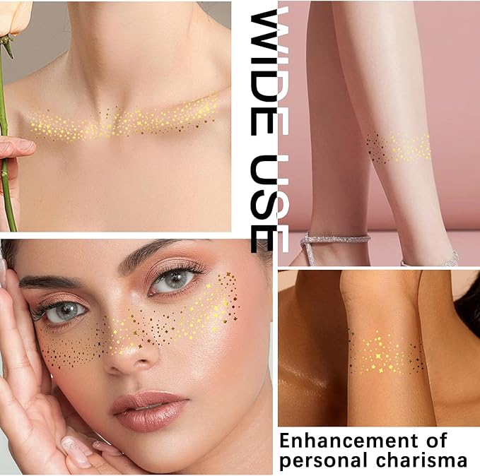 10 Pcs Face Glitter Freckles Patches, Gold Sparkle Face Makeup Patches, Long-lasting Waterproof for Women