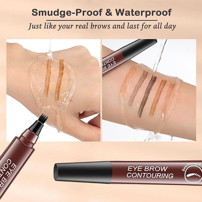 Eyebrow Contouring Pen, 2025 New Upgraded Waterproof Eyebrow Pen with 4-Prong Micro-Fork-Tip Applicator, Liquid Eyebrow Pen for Women Creates Natural Looking Brows Effortlessly, Red