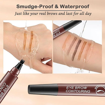Eyebrow Contouring Pen, 2025 New Upgraded Waterproof Eyebrow Pen with 4-Prong Micro-Fork-Tip Applicator, Liquid Eyebrow Pen for Women Creates Natural Looking Brows Effortlessly, Red