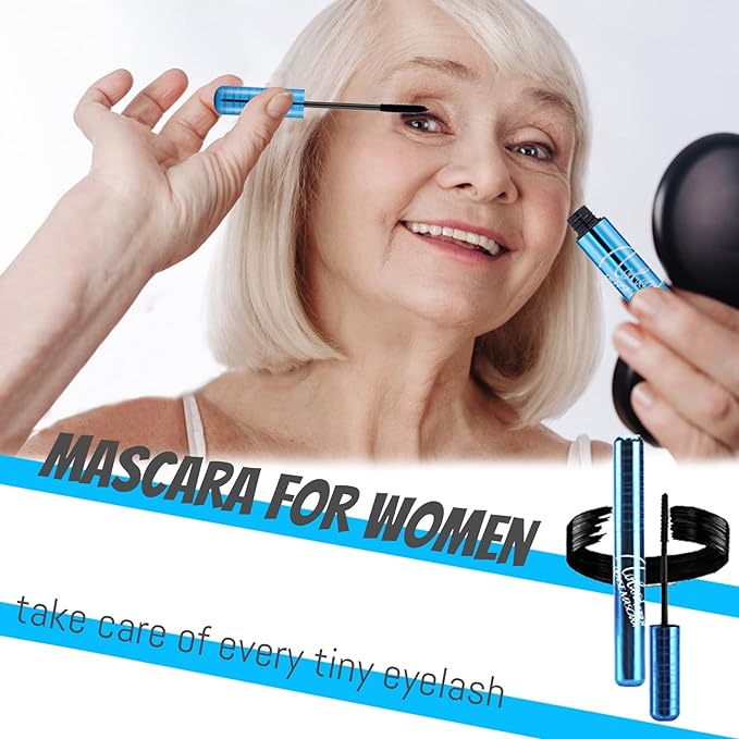 Mascara for Older Women 60 Plus, Mascara for Seniors with Thinning Lashes, Hypoallergenic Sensitive Eyes, Black Volume and Length, Waterproof Smudge Proof (2pc)