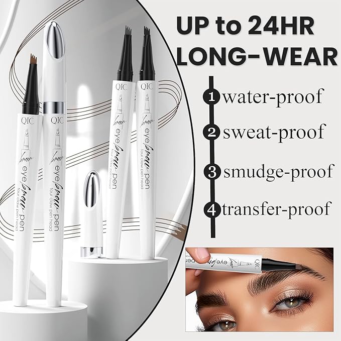 2024 New Magic Eyebrow Microblading Pen, 4-Tipped 3D Waterproof Microblading Eyebrow Pencil Contouring Pen, Natural Long-Lasting Fine Stroke (Dark Brown)