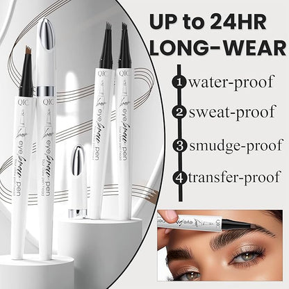 2024 New Magic Eyebrow Microblading Pen, 4-Tipped 3D Waterproof Microblading Eyebrow Pencil Contouring Pen, Natural Long-Lasting Fine Stroke (Dark Brown)