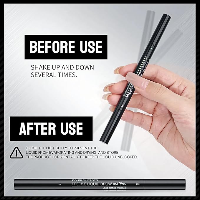 Eyebrow Pencil Brow Pen - 2-Pack 2-IN-1 Dual-Ended Eye Brow Pencils 2-Fork-Tip Microblading Eyebrow Pen for Women Waterproof Eyebrow Pen with Brow Brushes Dark Brown ＆ Black Brown