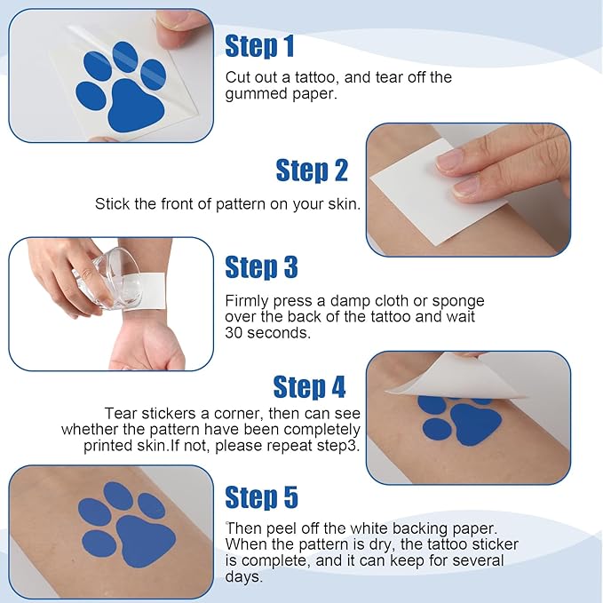 Harloon 20 Sheets 300 Pcs Paw Prints Temporary Tattoos Paws Foot Temporary Tattoo Removable Dog Stickers for Women Face Body Arm(Blue)