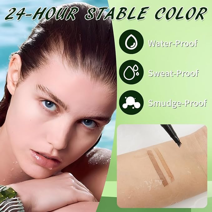 Microblading Eyebrow Pen,QIC Eyebrow 4 Tip Brow Pencil,Long-Lasting Natural Eyebrow Hair,Waterproof Magic Eyebrow Pencil Eyebrow Brush(Dark Brown)